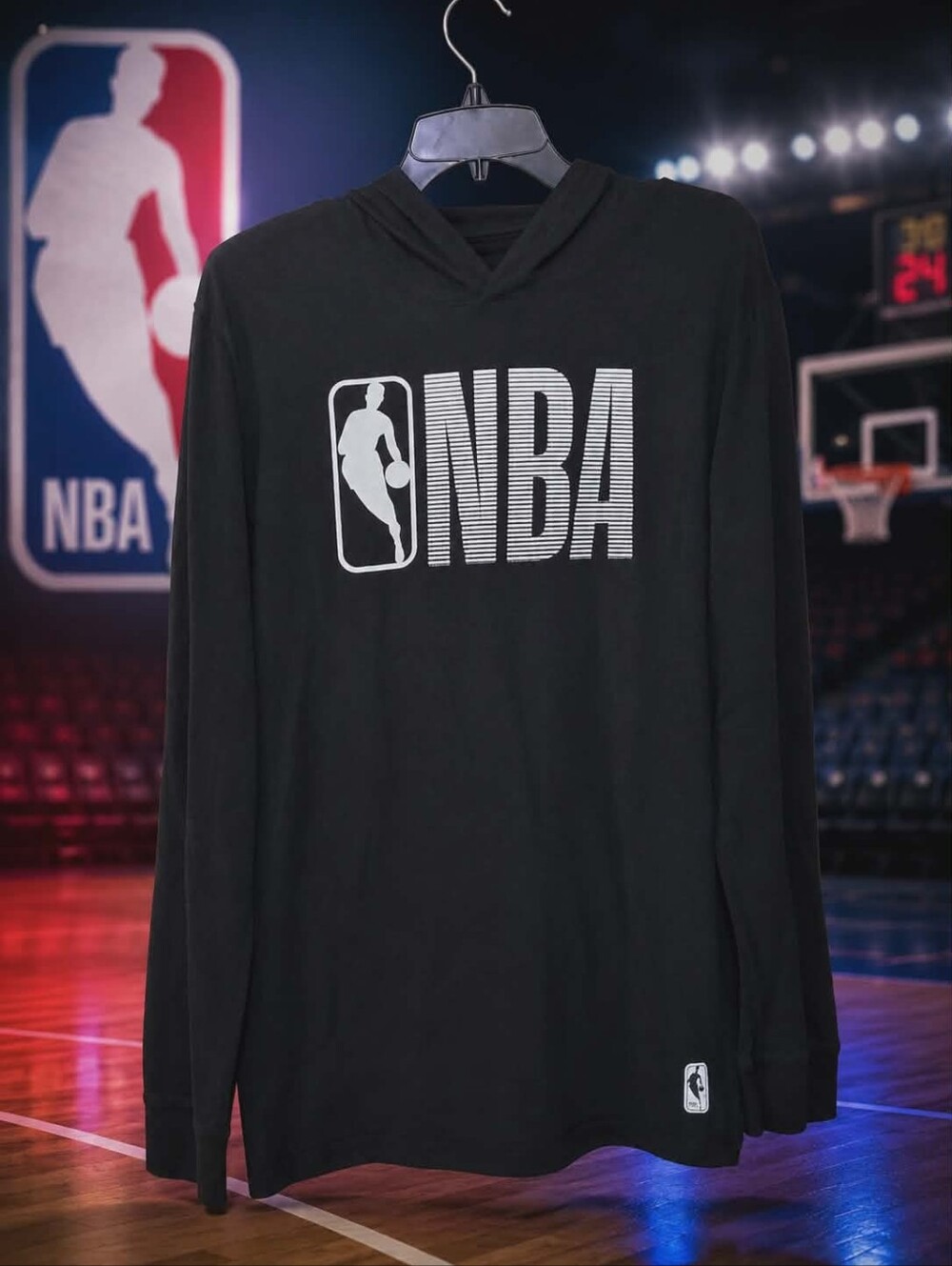 NBA Lightweight Hooded Long Sleeve Shirt Men’s Medium Slim Black Athletic Hoodie